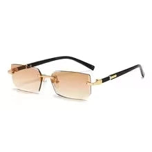 Unisex Rimless Rectangle Sunglasses UV400 Polarized Metal Frame Small Square Shades