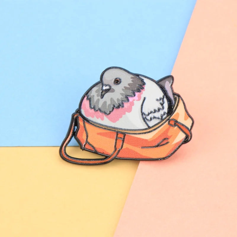 Cartoon Pigeon Enamel Lapel Pin for Bags and Clothing - Funny Bird Brooch Badge