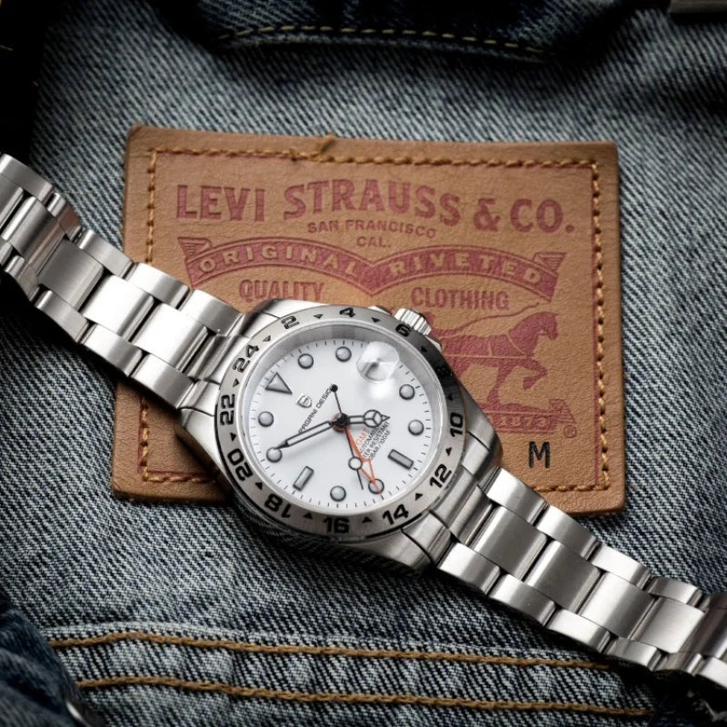 Men's Automatic GMT Watch 40mm Stainless Steel Waterproof Sapphire Crystal