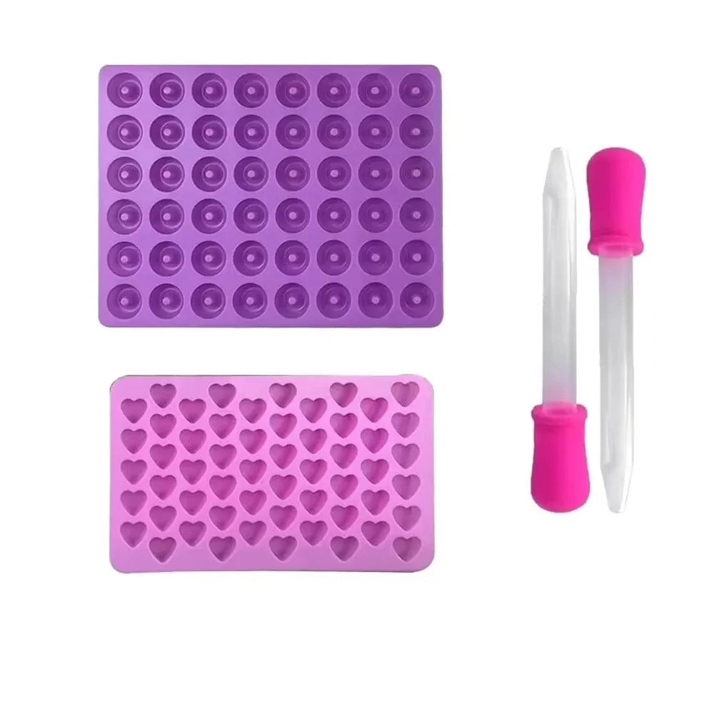 Gummy Bear Candy Mold Kit with 2 Droppers - Silicone Non-Stick Chocolate & Jelly Molds, Multi-Shape Kitchen Tool Set