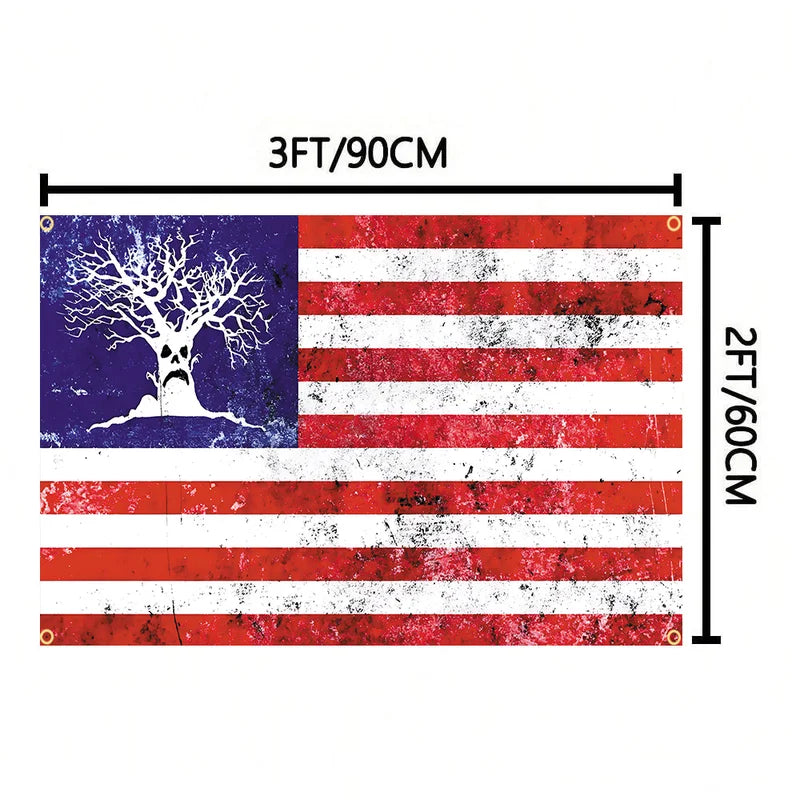 Haunted Mound Flag Wall Tapestry - Cemetery Tree Music USA Flag Decor