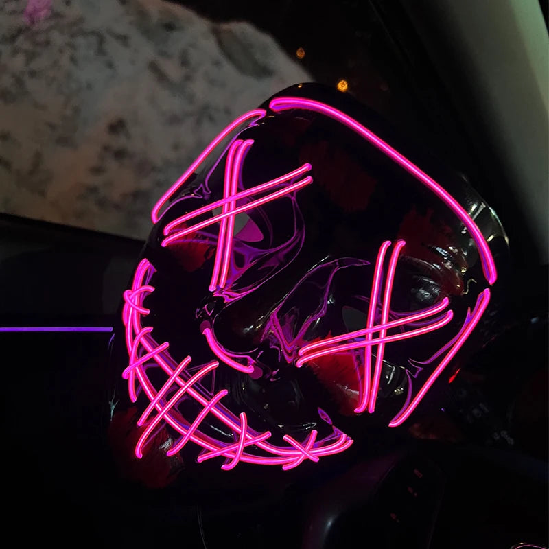 Wireless Neon LED Purge Mask for Halloween Cosplay Party Glow in The Dark Mask
