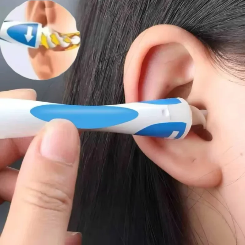 Blue Silicone Spiral Ear Wax Remover Tool with Reusable Tips - Washable & Safe