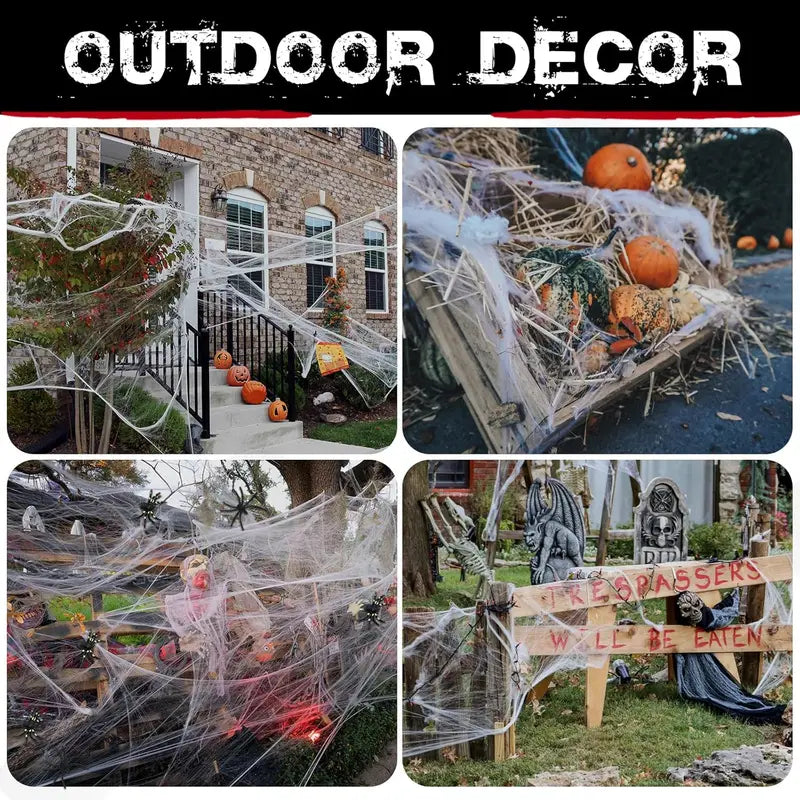 Halloween Spider Web Decorations with Fake Spiders, Stretch Cobwebs for Indoor Outdoor Party
