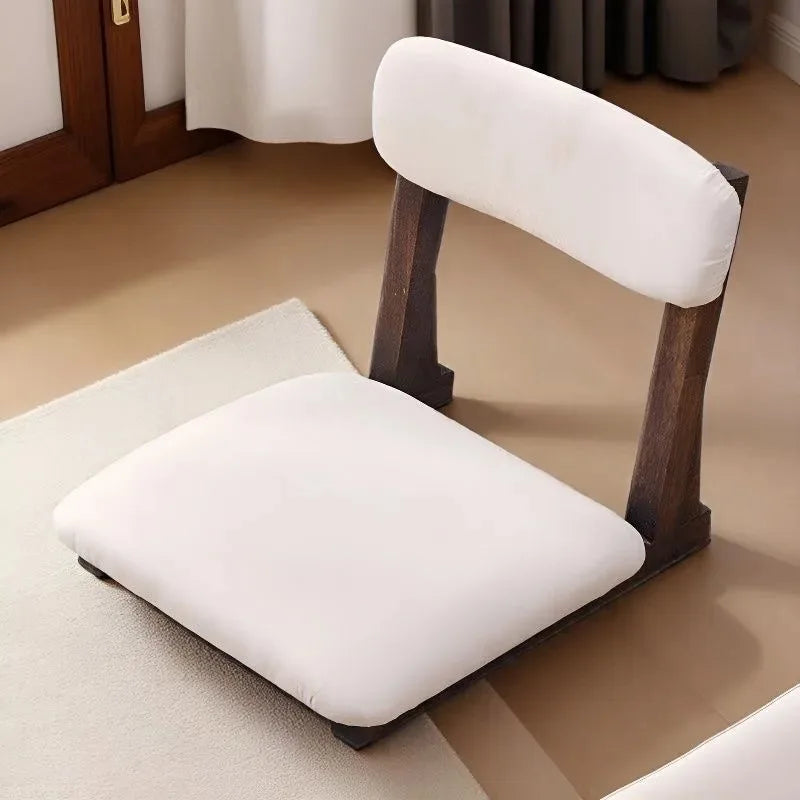 Solid Wood Tatami Low Chair with Sponge Cushion for Tea and Reading - Multiple Colors