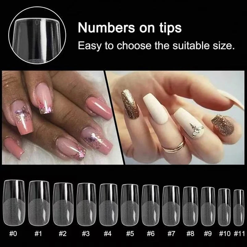 Square Nail Tips 120 Pcs Artificial Full Cover False Nails - 12 Sizes, Easy Application