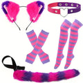 Role Playing Costume Set with Stripes Furry Tail Gloves Socks for Halloween
