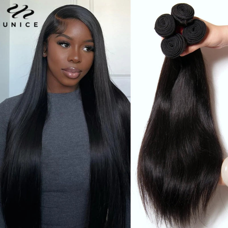 Brazilian Bone Straight Hair Bundles 30 Inch Human Hair Weave - Virgin Remy, Full & Dyeable