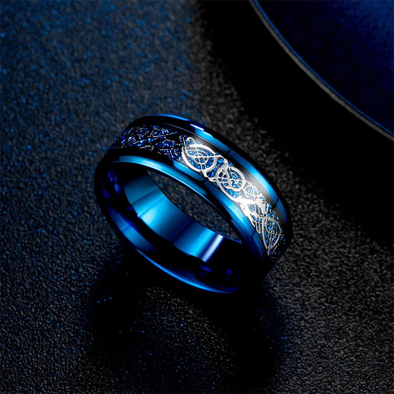 Men's Tungsten Celtic Dragon Wedding Band - Stainless Steel Ring with Optional Colors & Sizes
