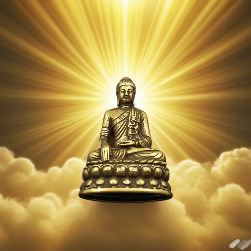 Brass Buddha Miniature Desk Decor - Antique-Style Copper Buddhist Statue