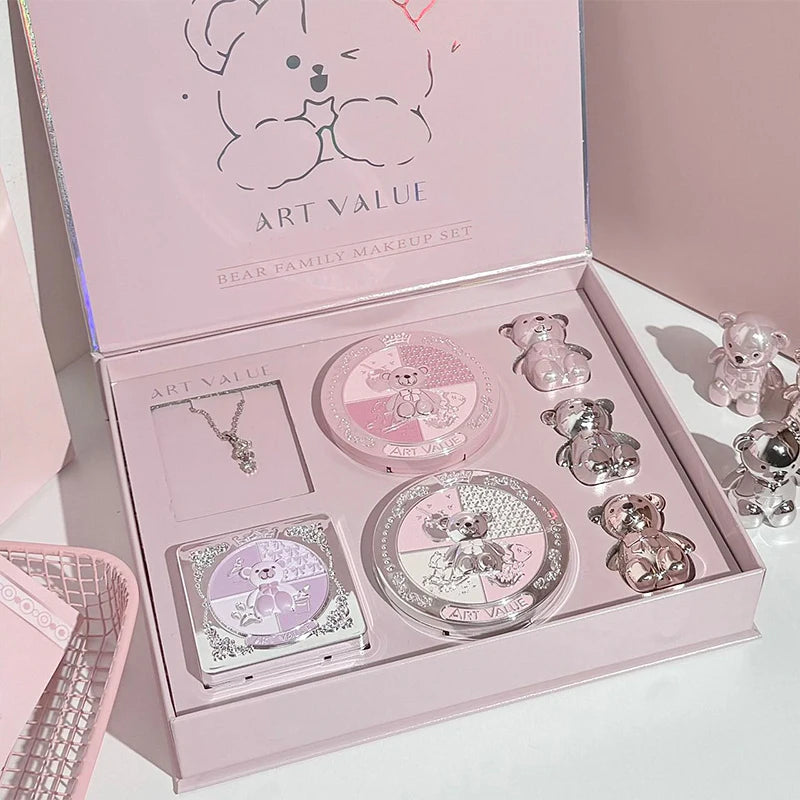 7-Piece Makeup Set with Lip, Powder, Blush & Eyeshadow - Cute Bear Design Gift Box