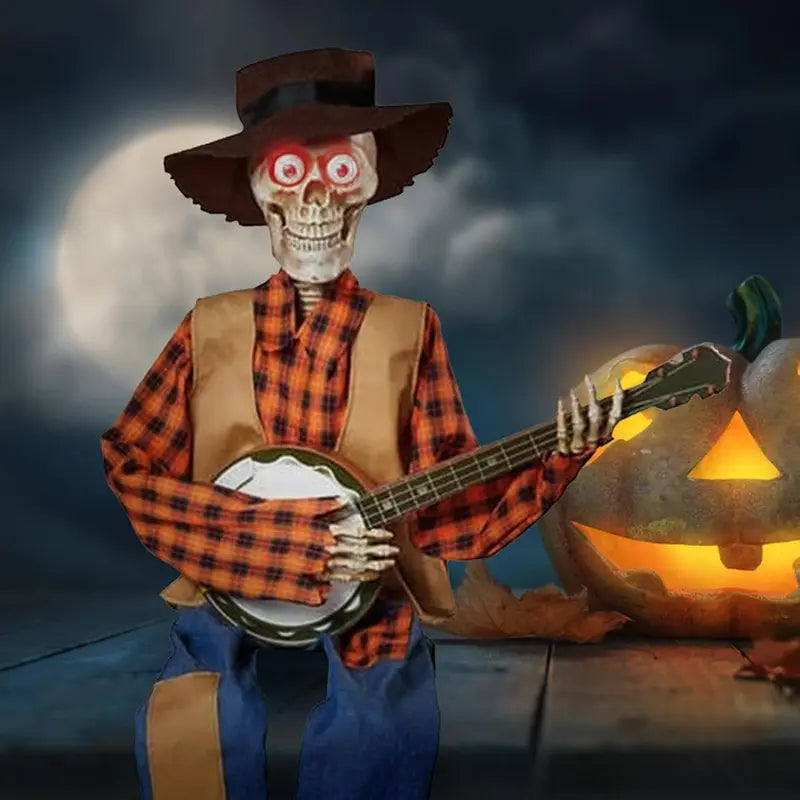 Halloween Animatronic Skeletons with Banjo - Indoor & Outdoor Yard Decor