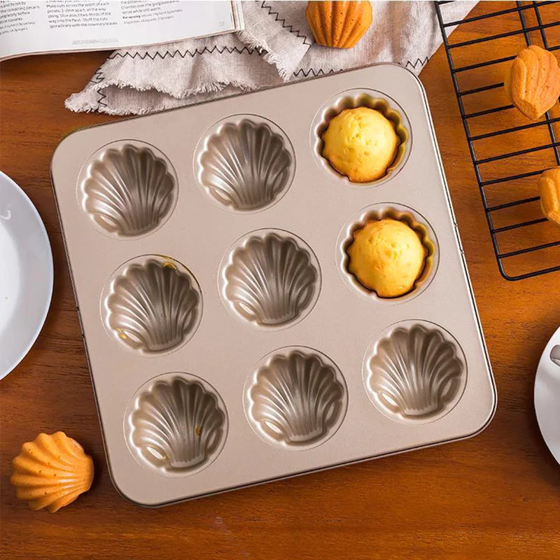 Madeleine Cake Mold 9-Cavity Non-Stick Shell Shaped Baking Pan - Carbon Steel
