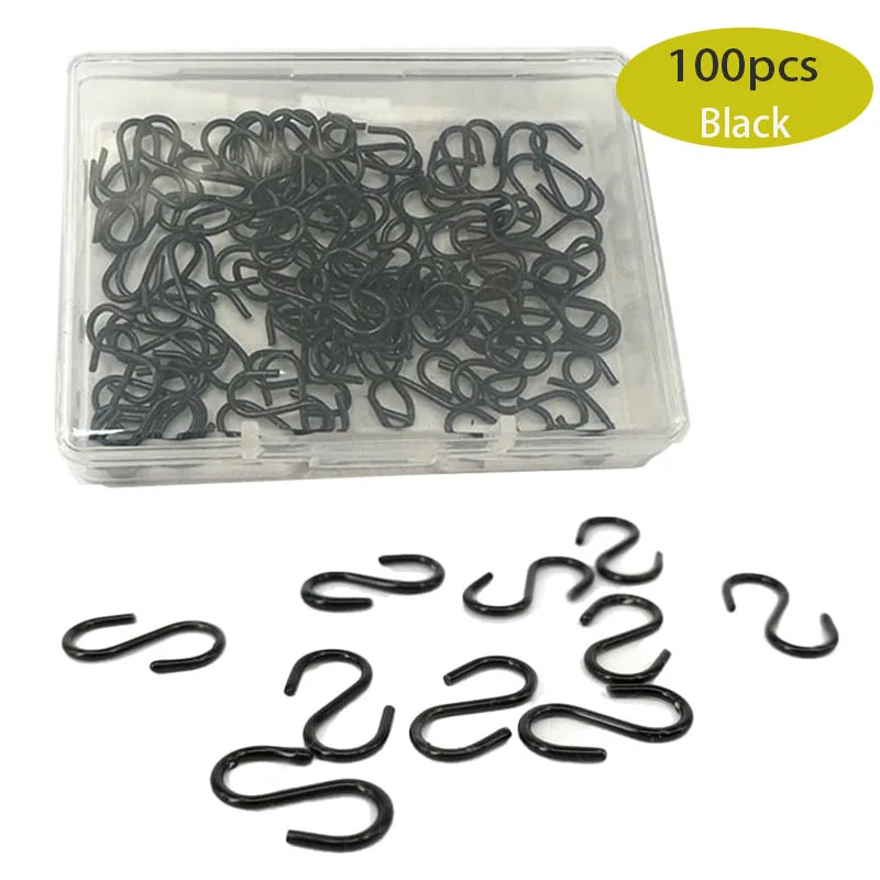 Mini S-Shaped Metal Ornament Hooks - 100Pcs with Storage Box for DIY Crafts & Decorations