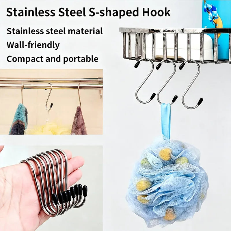Multifunctional S-Shaped Stainless Steel Wall Hooks for Kitchen Bathroom Bedroom Storage