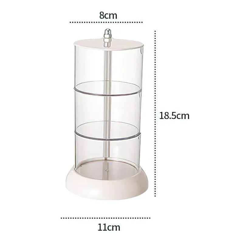 Rotatable 3-Tier Makeup Sponge Storage Box with Compartments - Clear Plastic Organizer for Vanity