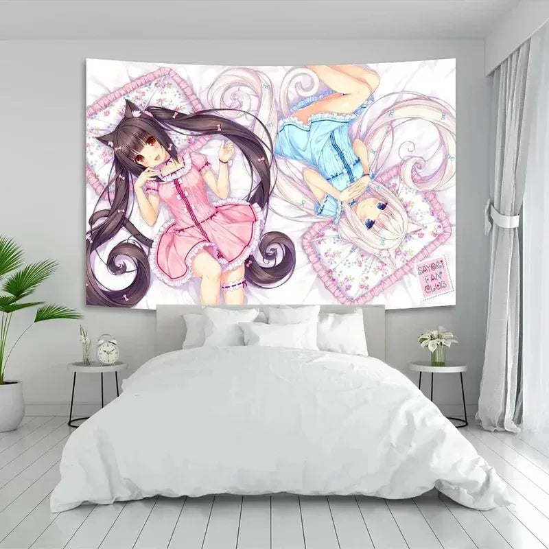 Anime Wall Tapestry with Nekopara Chocola and Vanilla Character Design - Multi-Size & Color Options