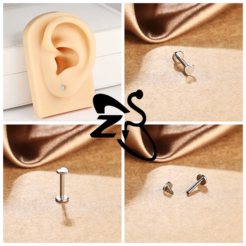 Stainless Steel Lip Studs with Cross & Star Shapes - Labret Piercing Jewelry 16G/18G 6/8mm