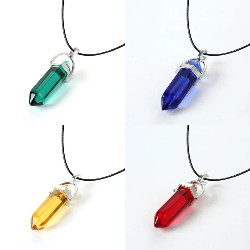 Hexagonal Quartz Necklace with Turquoise Pink Crystal Pendant for Women Leather Chain