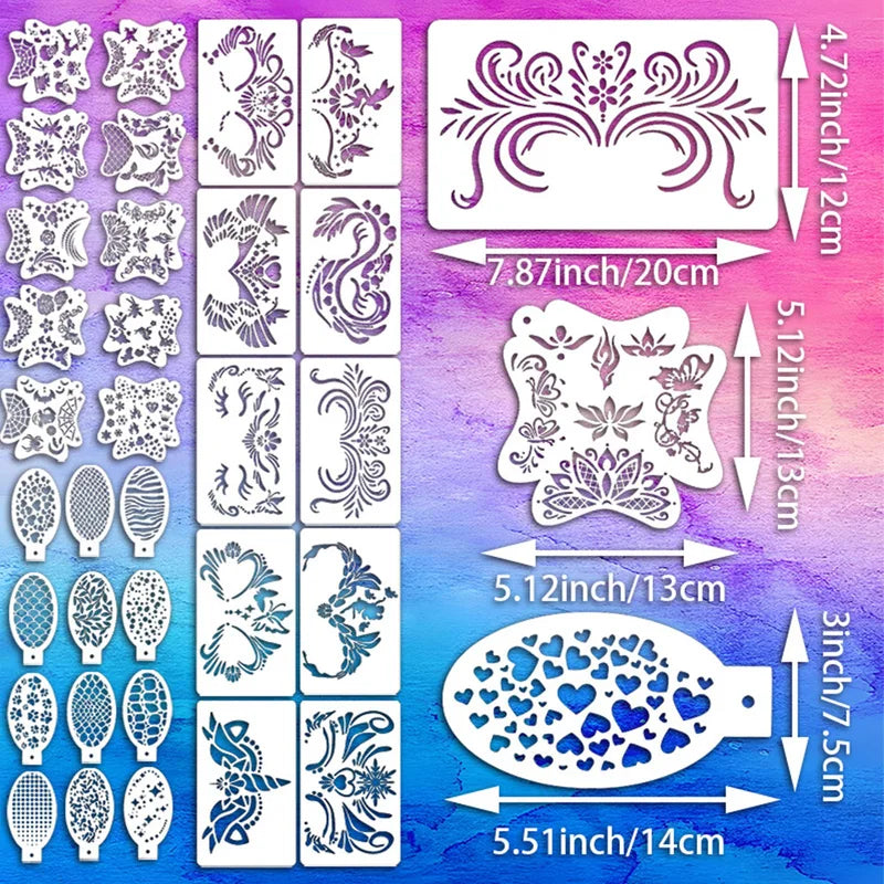 Reusable Face Paint Stencils Kit for Body Art & Halloween Makeup