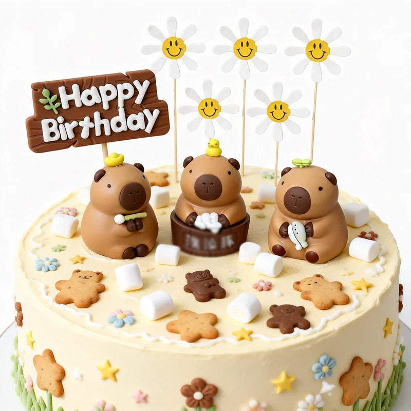 Capybara Cake Decorations Set - Kids Birthday Cake Topper & Ornaments