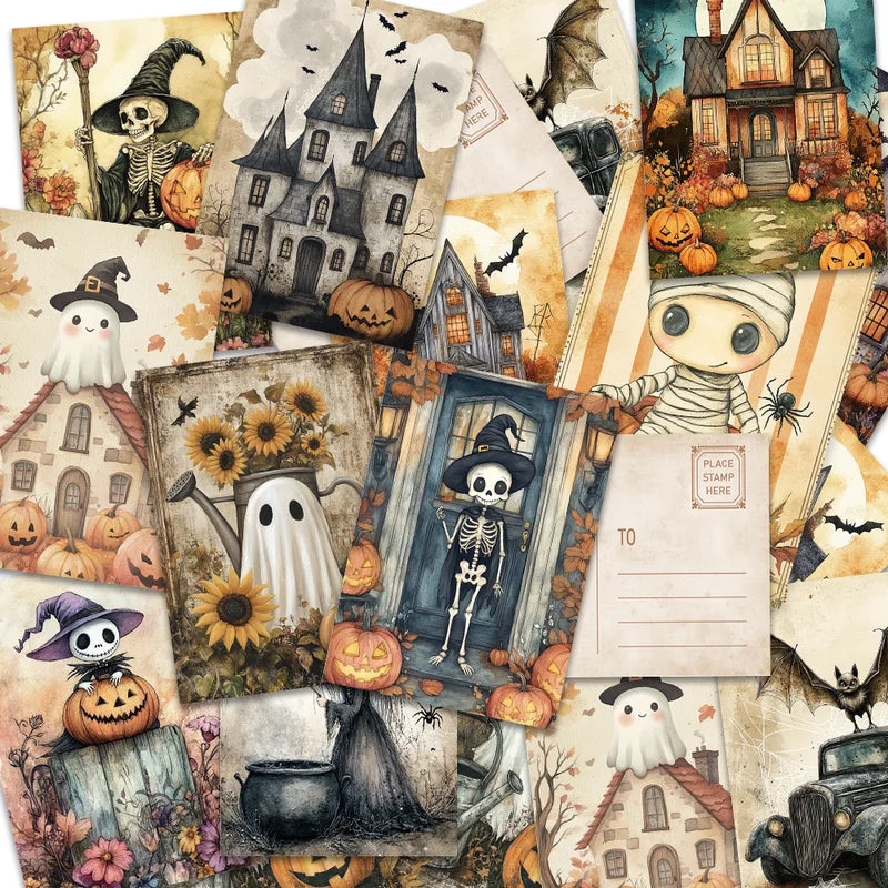 Vintage Halloween Postcard Set - Ghost Collectible Greeting Cards for Gift Giving