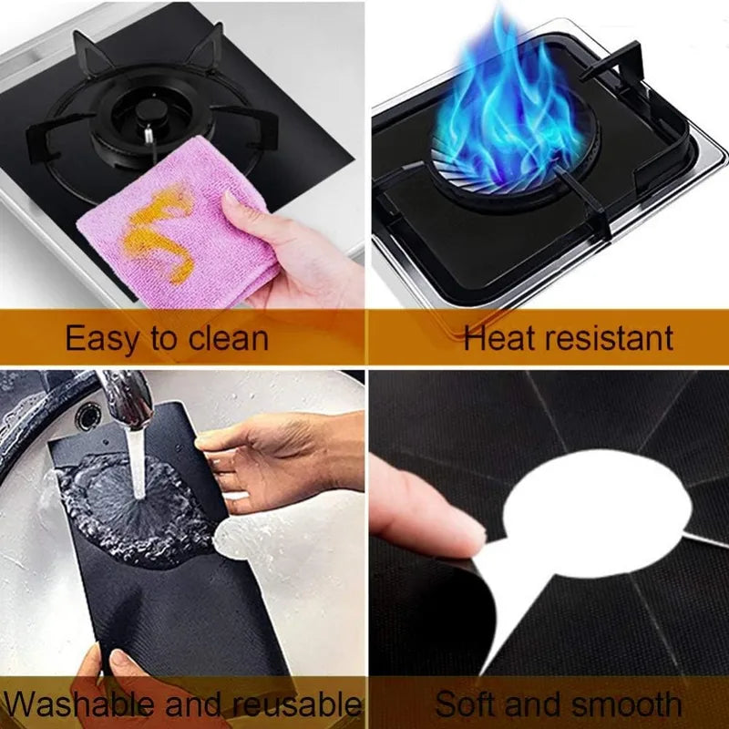 Gas Stove Burner Covers Square Heat-Resistant Oil-Proof Reusable Kitchen Protector Pads