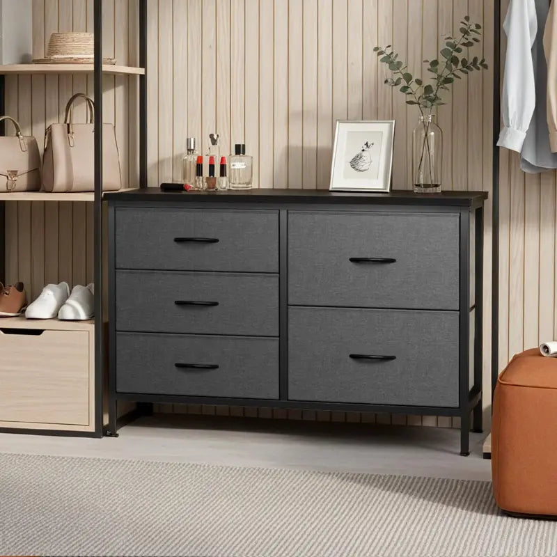 Fabric Dresser with 5 Storage Drawers - Multi-Use Bedroom & Living Room Organizer