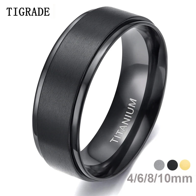 Titanium Wedding Ring Men Women Brushed Black Silver Band 4-10mm Custom Sizes