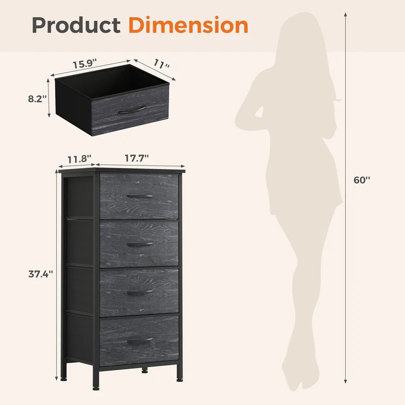 4-Drawers Fabric Storage Cabinet with Steel Frame for Living Room and Closet