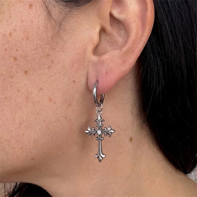 Stainless Steel Cross Pendant Necklace Gothic Y2K Silver Jewelry
