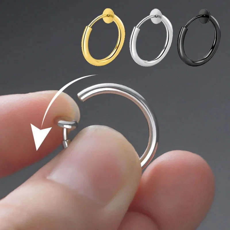 2Pcs Small Hoop Spring Ear Clips Earrings No Piercing Painless Fake Jewelry