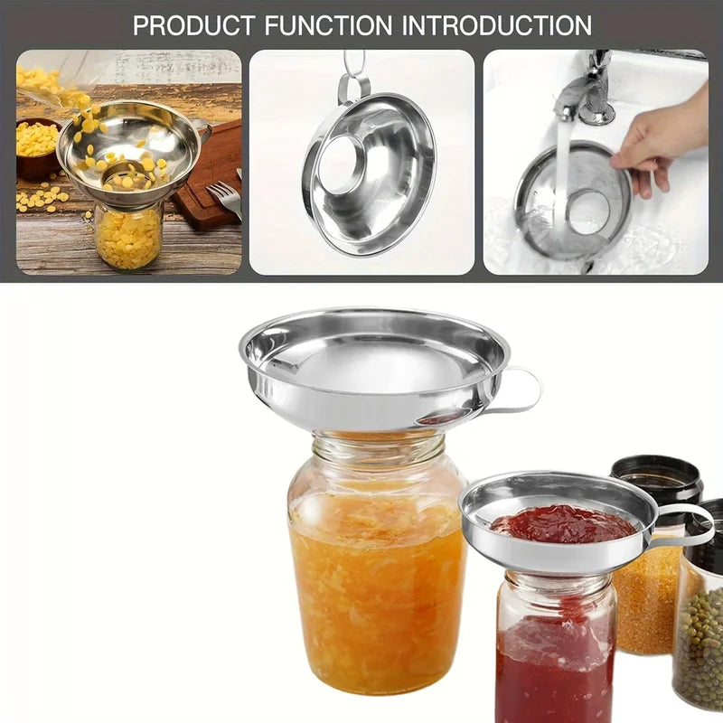 Stainless Steel Kitchen Funnels Set with Silicone & Wide Mouth Options - Food-Grade Accessory