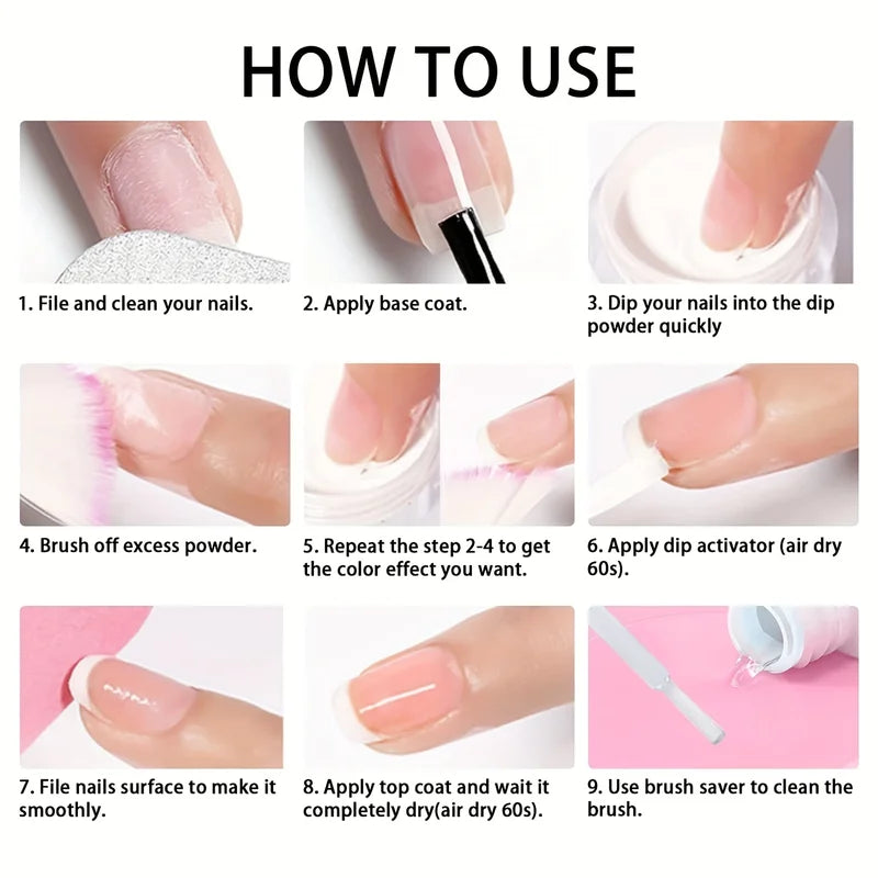 4pcs Dip Powder Nail Kit Liquid Set - Activator, Base, Top Coat & Brush Saver