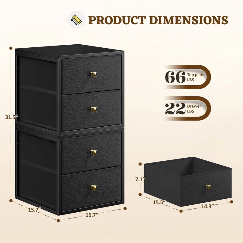 Stackable Fabric Drawer Storage Cabinets with Wood Top and Metal Frame - Versatile Bedroom, Closet, Dorm Organizer