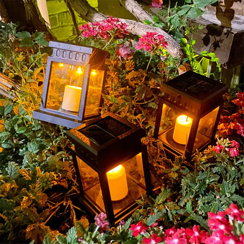 Outdoor Solar Lantern with Candle Effect - Waterproof Garden Path Lights