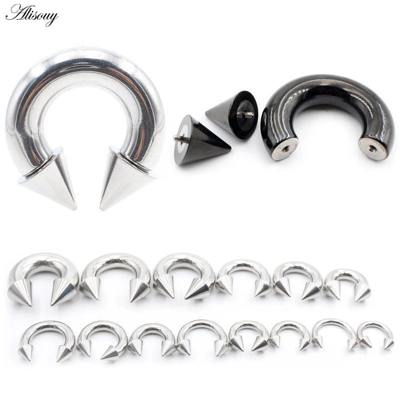 Nose & Septum Piercing Ring Set - Large Gauge Stainless Steel Spike Hoop