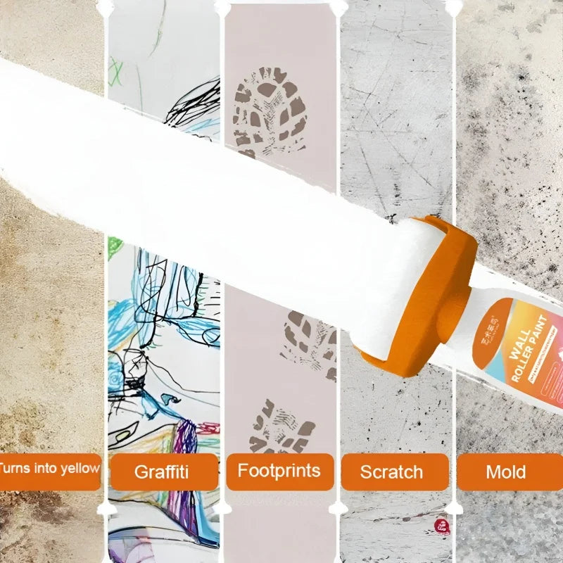 Water-Based Wall Repair Paint for Small Areas - High Coverage White Wall Paint with Roller Brush