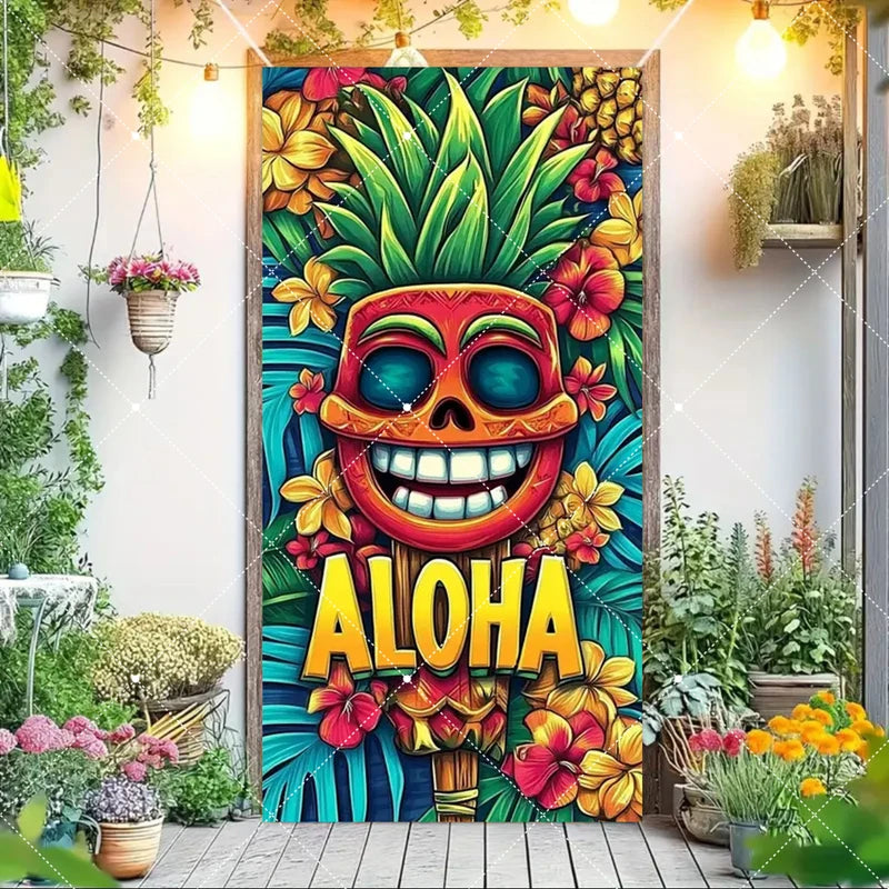 Hawaiian Tropical Door Cover Decoration for Summer Parties Indoor Outdoor Porch Banner