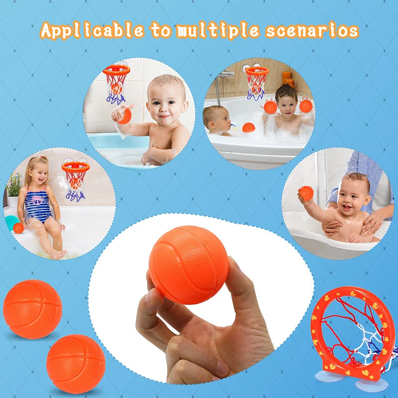 Kids Bath Basketball Playset with Suction Cup Hoop and Balls - Fun Toddler Bath Toy