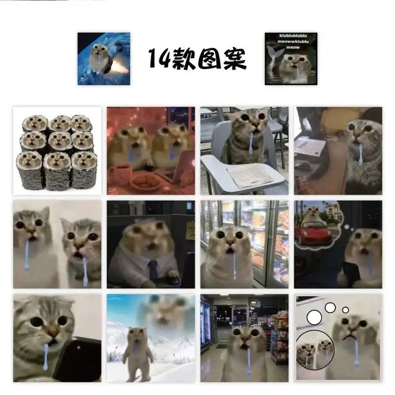 500Pcs Saliva Cat Meme Stickers - Funny Internet Cat Decals for Scrapbook & Crafts