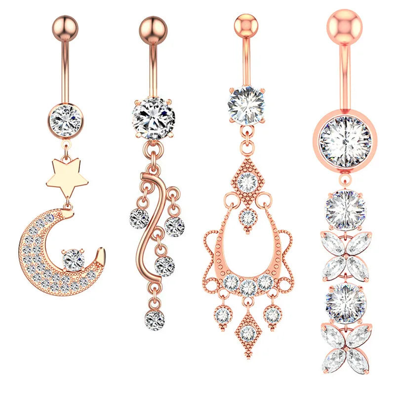 3-6PCS Belly Button Piercing Set 14G Surgical Steel Navel Rings with Pearl & Heart US