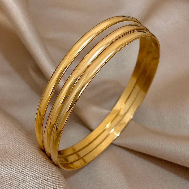 3-Pack Gold-Plated Stainless Steel Bangle Bracelets for Women Minimalist Jewelry