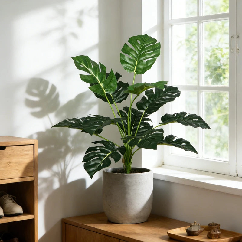 Artificial Tropical Plant with Green Palm & Monstera Leaves for Home Decor