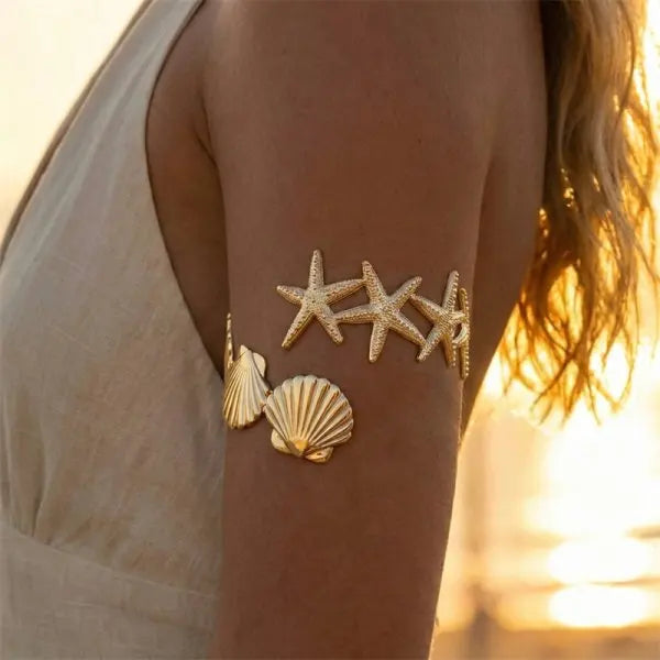 Sea Star Starfish Shell Upper Arm Bracelet for Women Beach Vacation Jewelry Adjustable Nautical Armlet