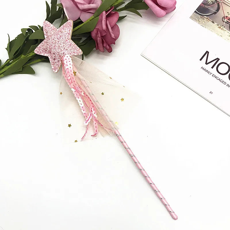 Children's Five Point Star Wand with Tassels and Glitter for Themed Parties