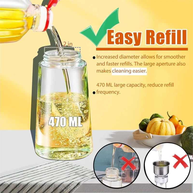 16oz Glass Oil Sprayer and Dispenser Bottle for Cooking Kitchen