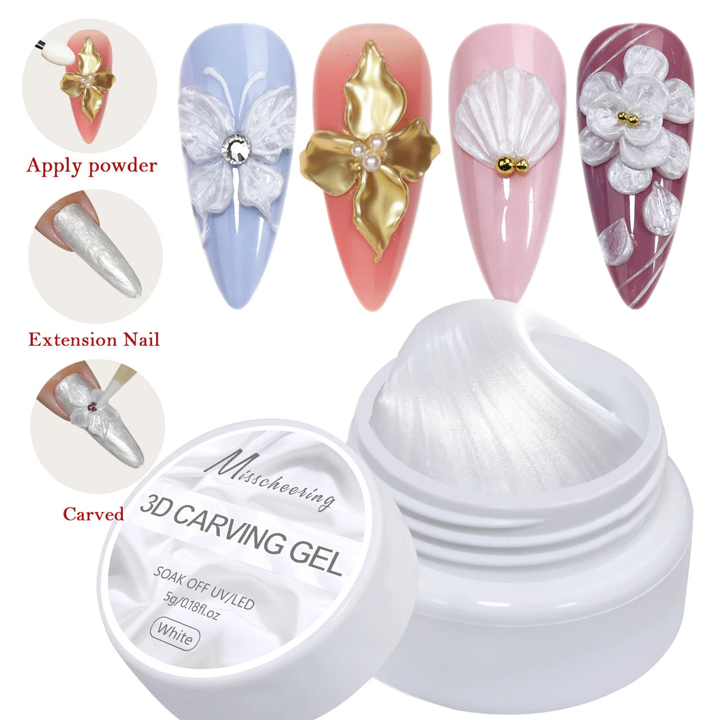 Pearlescent Satin Nail Art Glue for 3D Carving & Acrylic Designs - DIY Gel Varnish