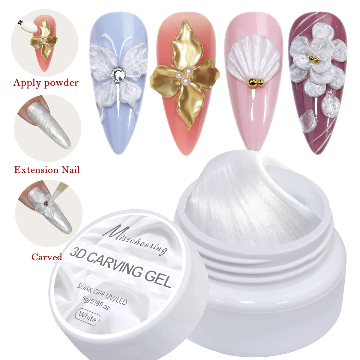 Pearlescent Satin Nail Art Glue for 3D Carving & Acrylic Designs - DIY Gel Varnish