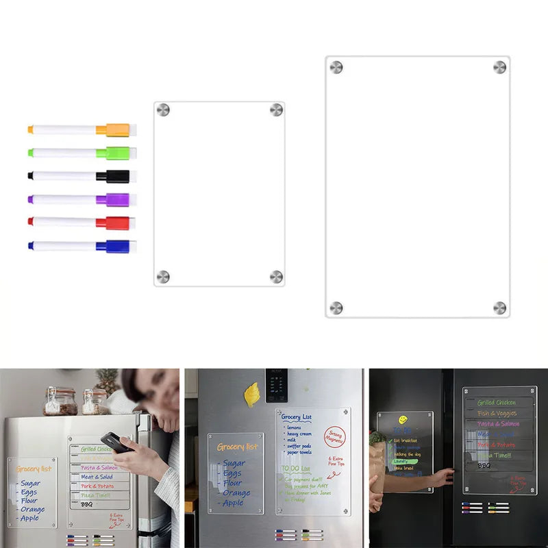Magnetic Acrylic Calendar for Refrigerator Weekly & Monthly Planning - Reusable Whiteboard Message Board